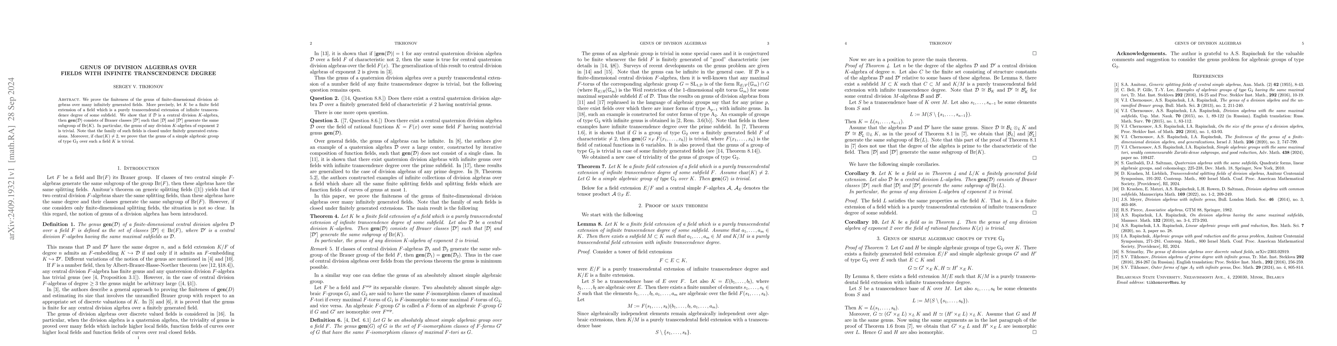 Thumbnail for Genus of division algebras over fields with infinite transcendence
  degree