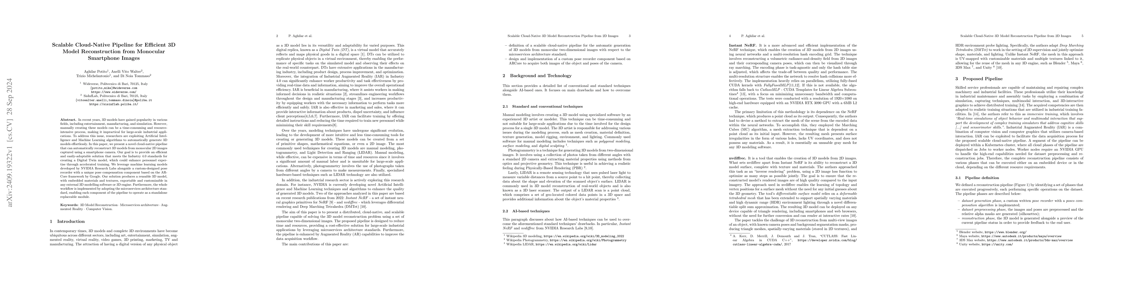 Thumbnail for Scalable Cloud-Native Pipeline for Efficient 3D Model Reconstruction
  from Monocular Smartphone Images