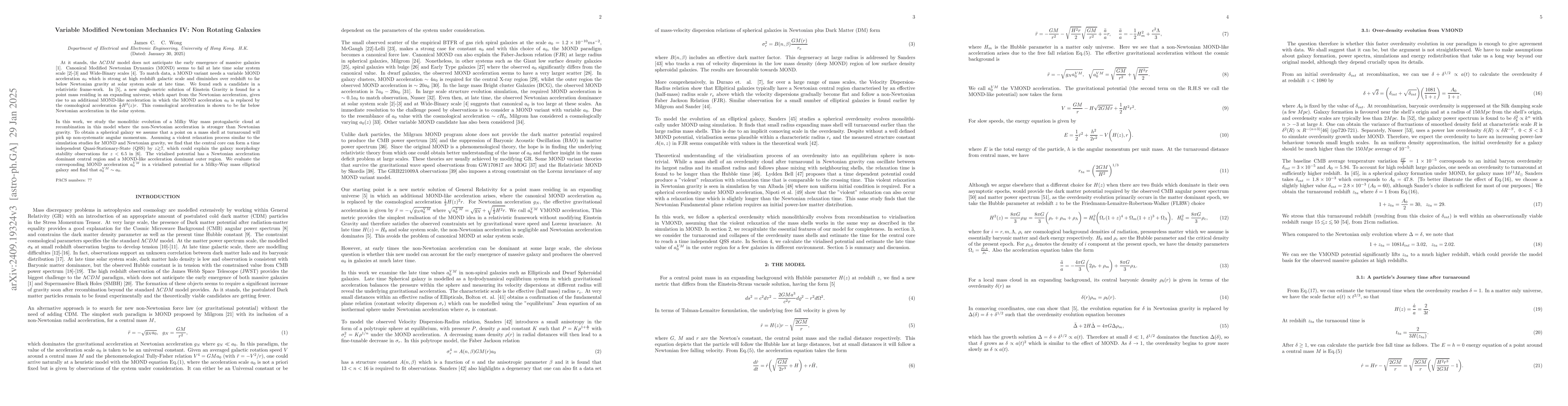 Thumbnail for Variable Modified Newtonian Mechanics IV: Non Rotating Galaxies