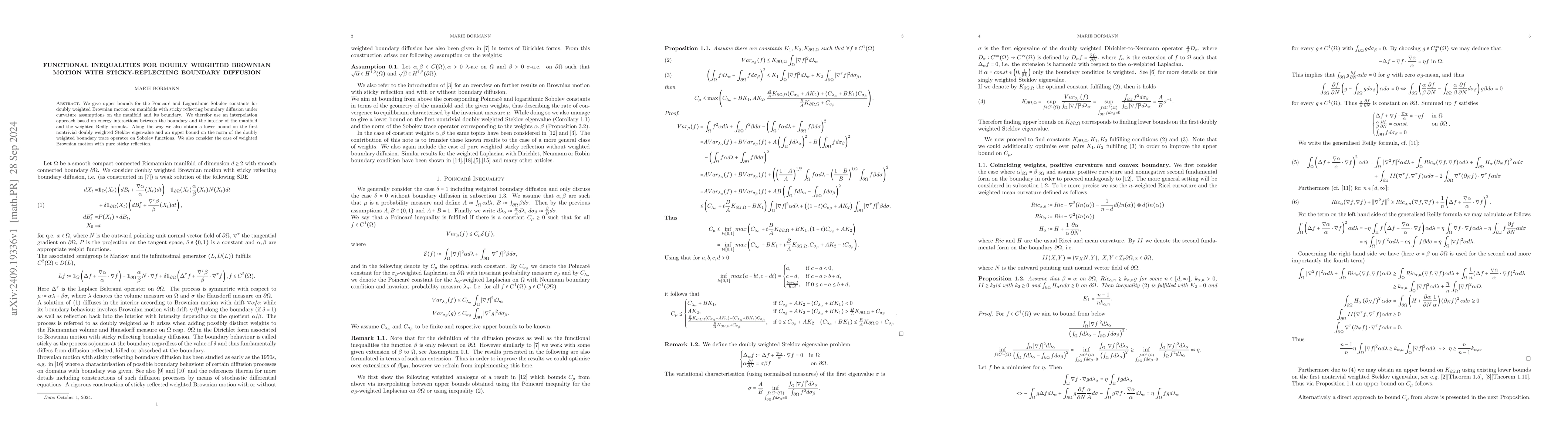 Thumbnail for Functional Inequalities for doubly weighted Brownian Motion with
  Sticky-Reflecting Boundary Diffusion