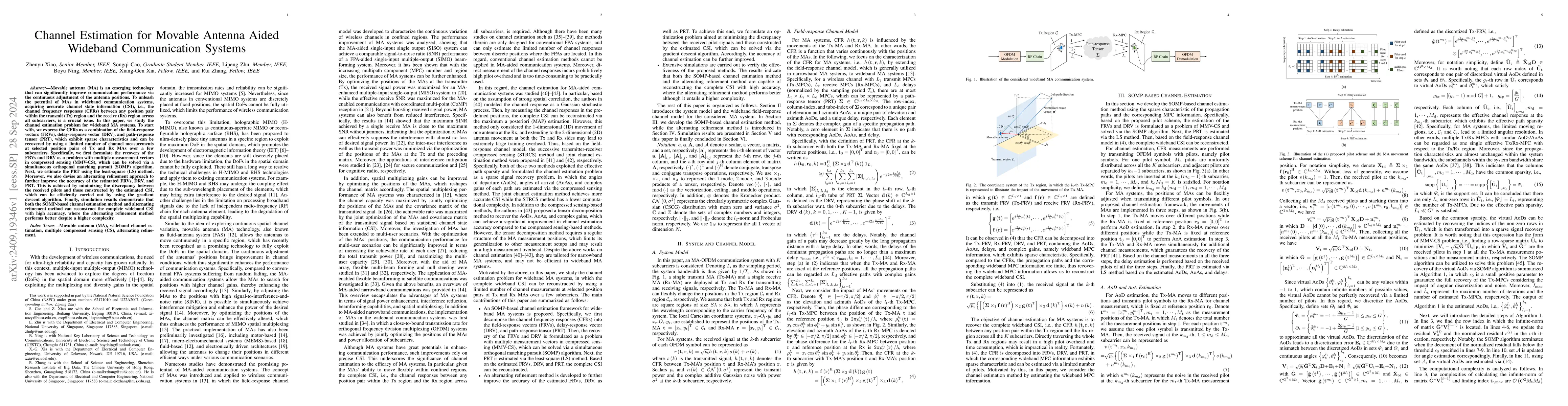 Thumbnail for Channel Estimation for Movable Antenna Aided Wideband Communication
  Systems