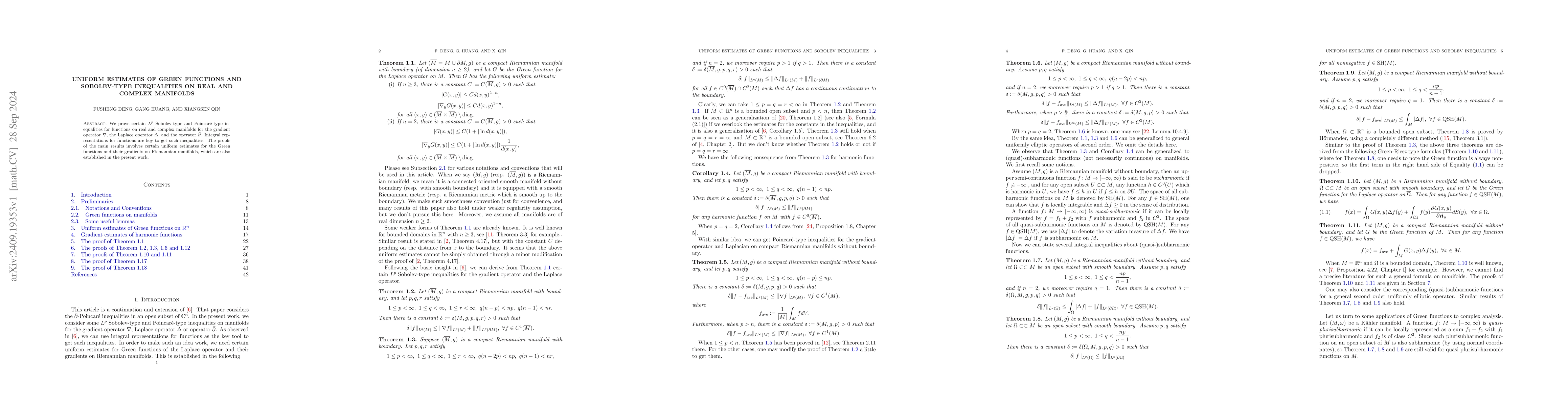 Thumbnail for Uniform estimates of Green functions and Sobolev-type inequalities on
  real and complex manifolds