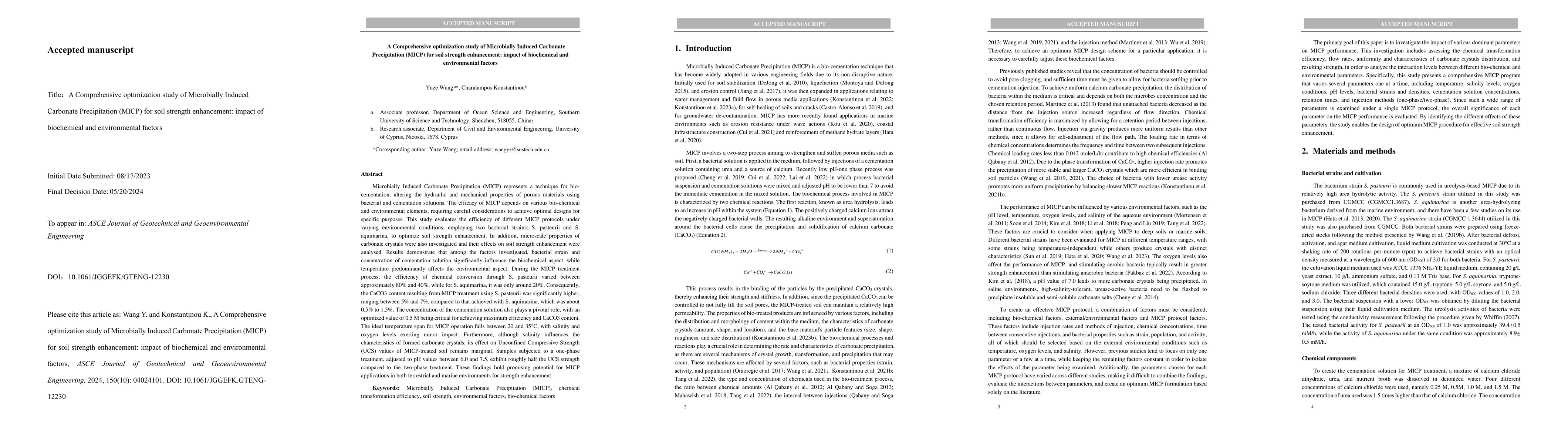 Thumbnail for A Comprehensive optimization study of Microbially Induced Carbonate
  Precipitation (MICP) for soil strength enhancement: impact of biochemical and
  environmental factors