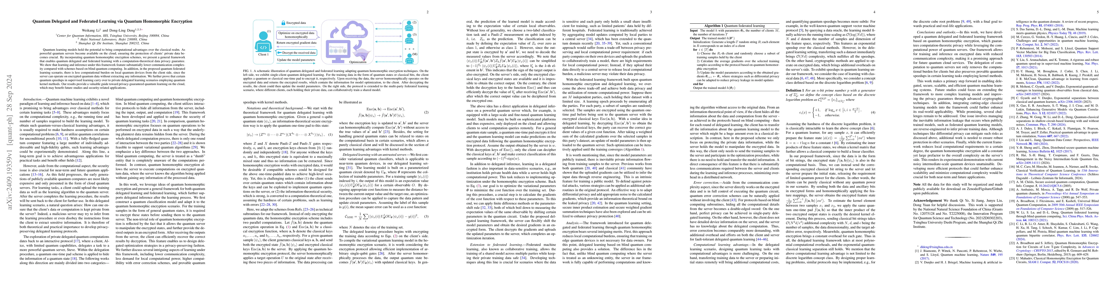 Thumbnail for Quantum delegated and federated learning via quantum homomorphic
  encryption