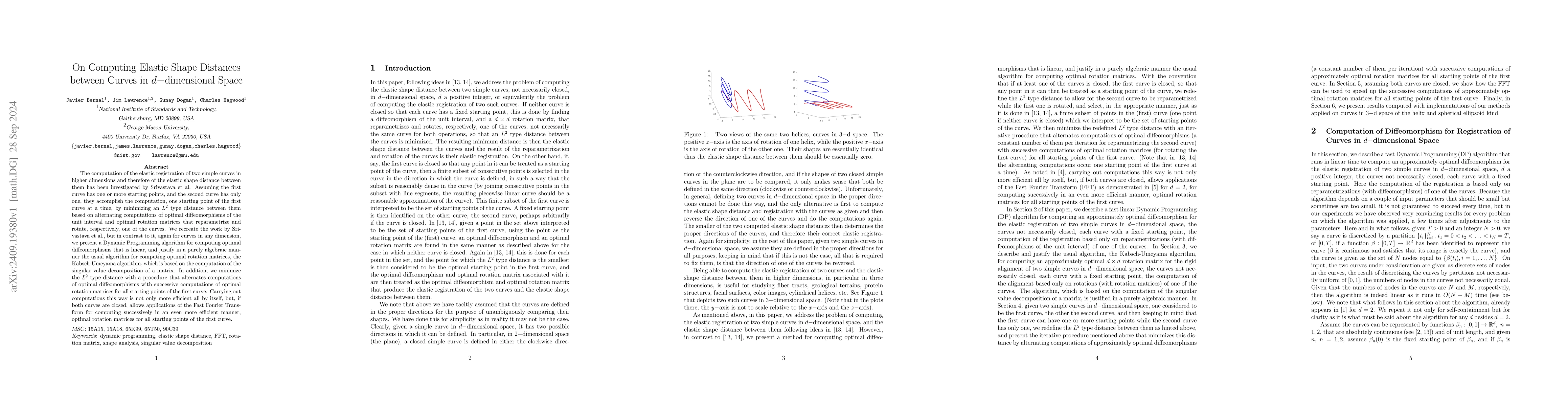 Thumbnail for On Computing Elastic Shape Distances between Curves in d-dimensional
  Space