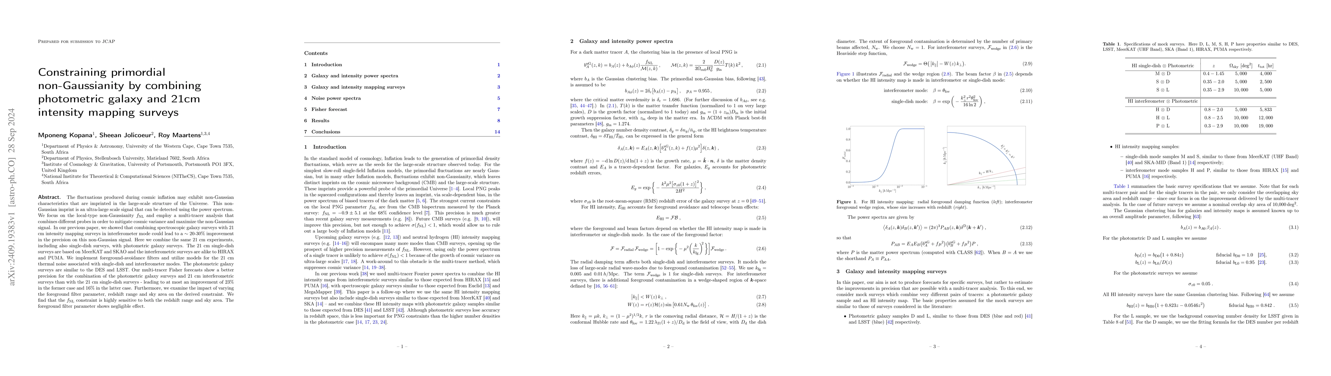 Thumbnail for Constraining primordial non-Gaussianity by combining photometric galaxy
  and 21cm intensity mapping surveys