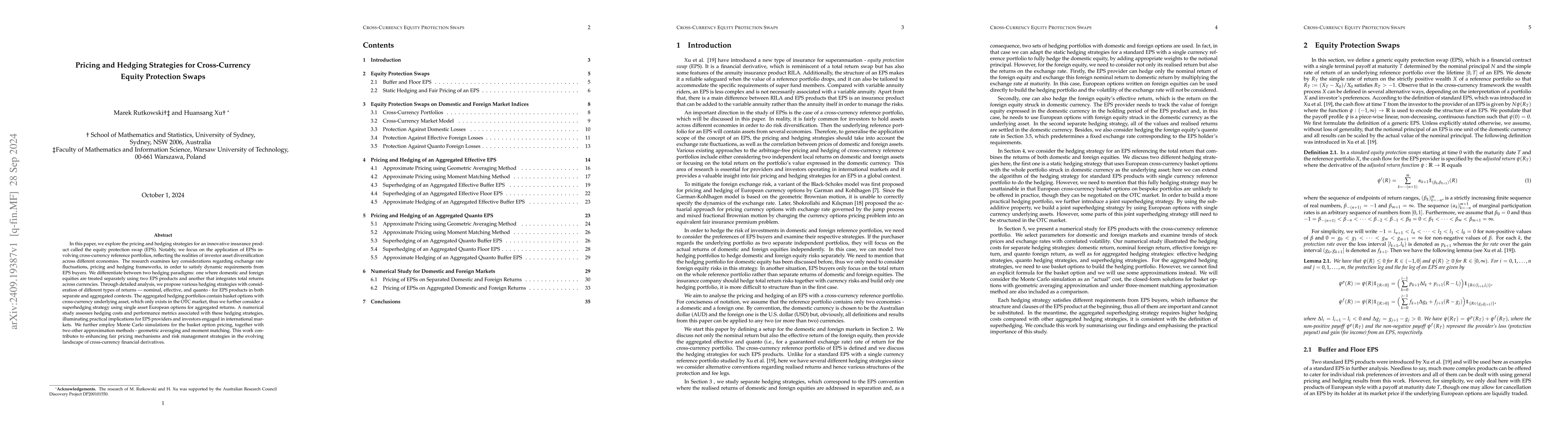 Thumbnail for Pricing and Hedging Strategies for Cross-Currency Equity Protection
  Swaps