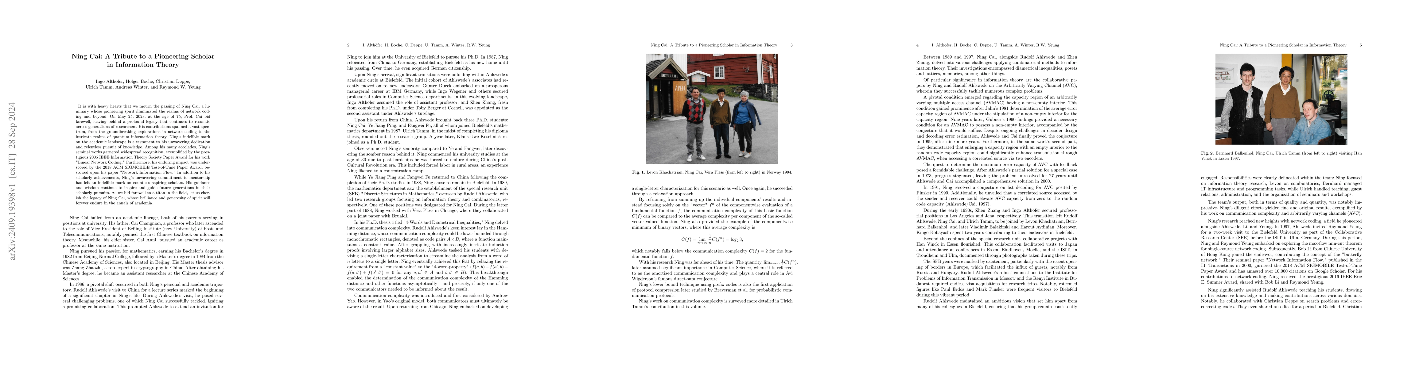 Thumbnail for Ning Cai: A Tribute to a Pioneering Scholar in Information Theory