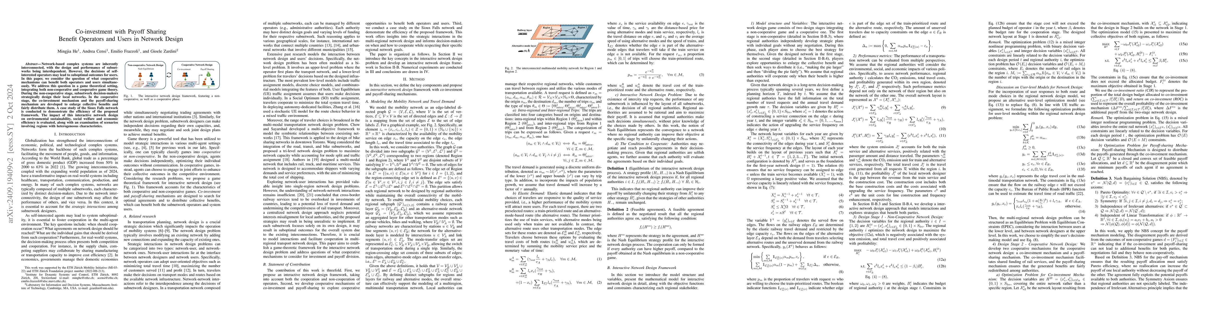 Thumbnail for Co-investment with Payoff Sharing Benefit Operators and Users in Network
  Design