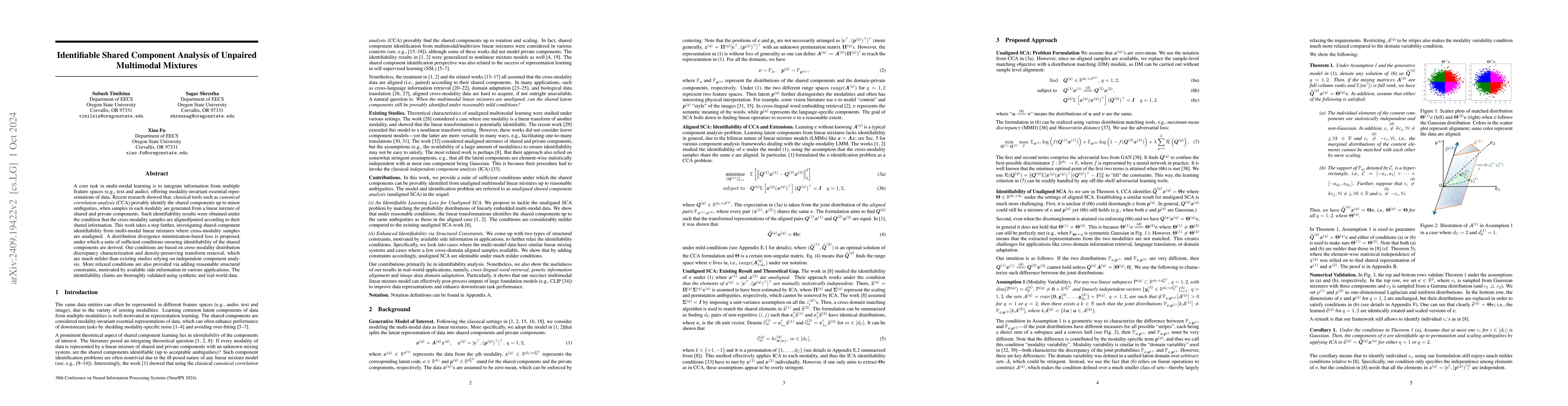 Thumbnail for Identifiable Shared Component Analysis of Unpaired Multimodal Mixtures
