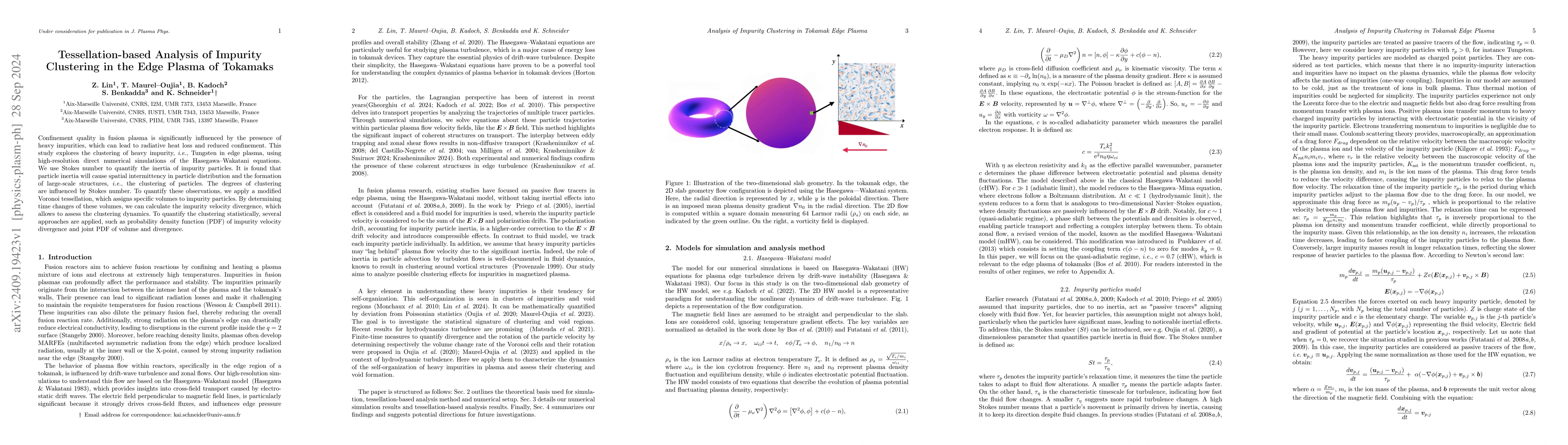 Thumbnail for Tessellation-based analysis of impurity clustering in the edge plasma of
  tokamaks
