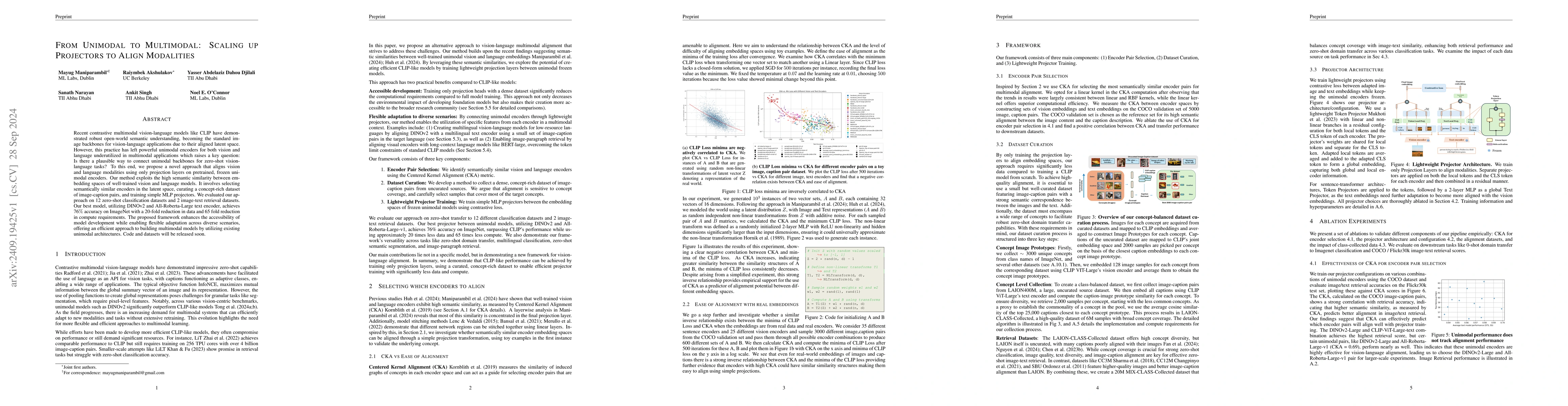 Thumbnail for From Unimodal to Multimodal: Scaling up Projectors to Align Modalities