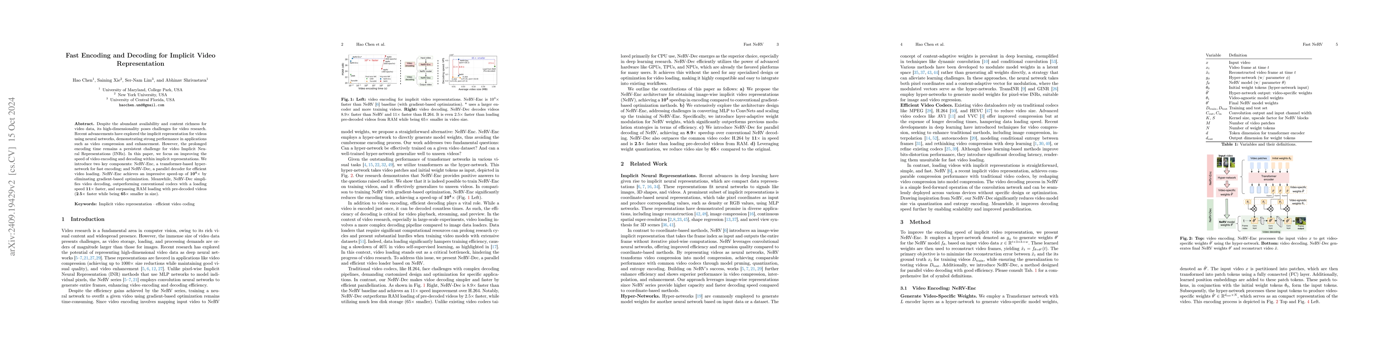 Thumbnail for Fast Encoding and Decoding for Implicit Video Representation