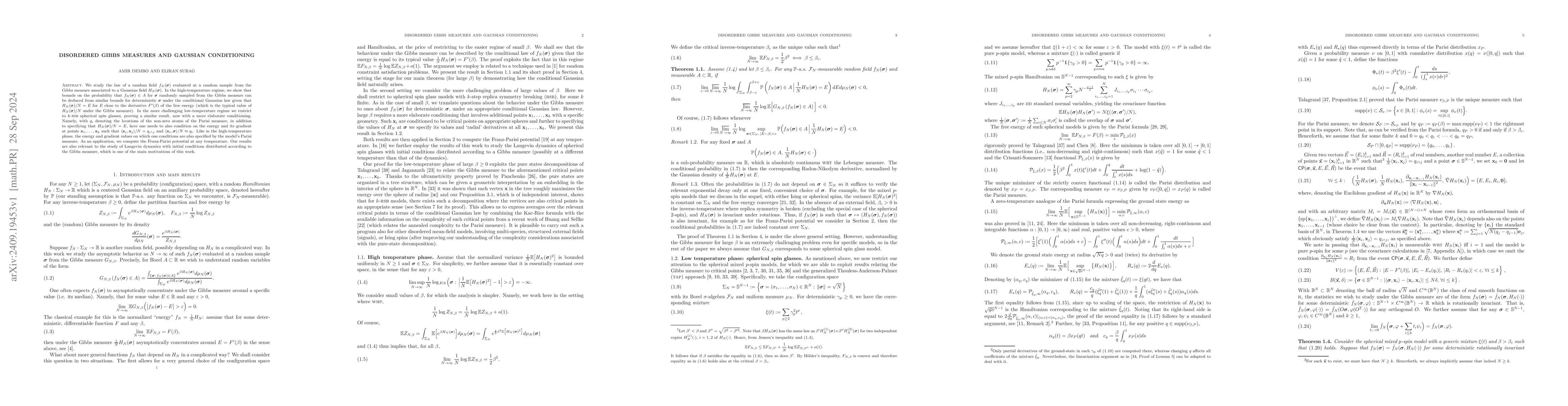 Thumbnail for Disordered Gibbs measures and Gaussian conditioning