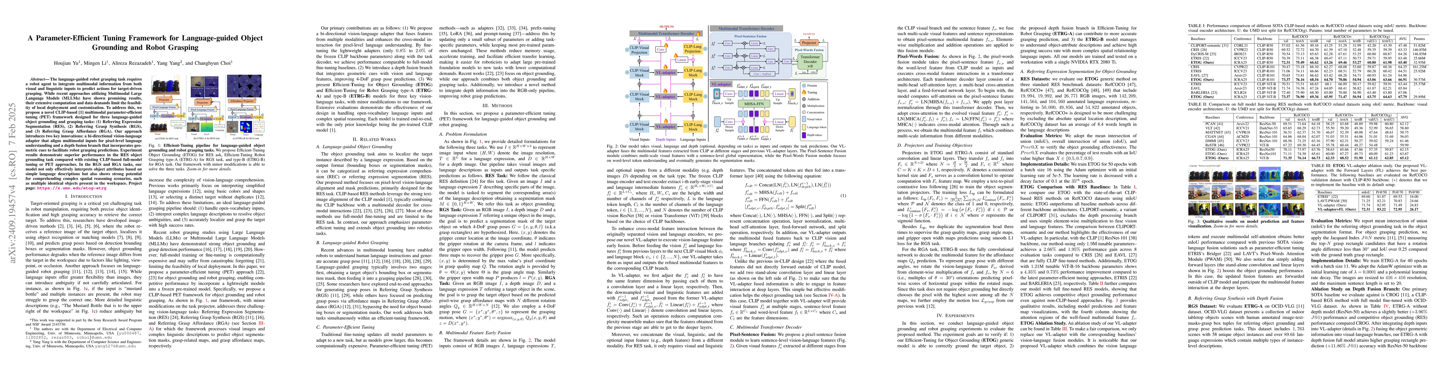 Thumbnail for A Parameter-Efficient Tuning Framework for Language-guided Object
  Grounding and Robot Grasping