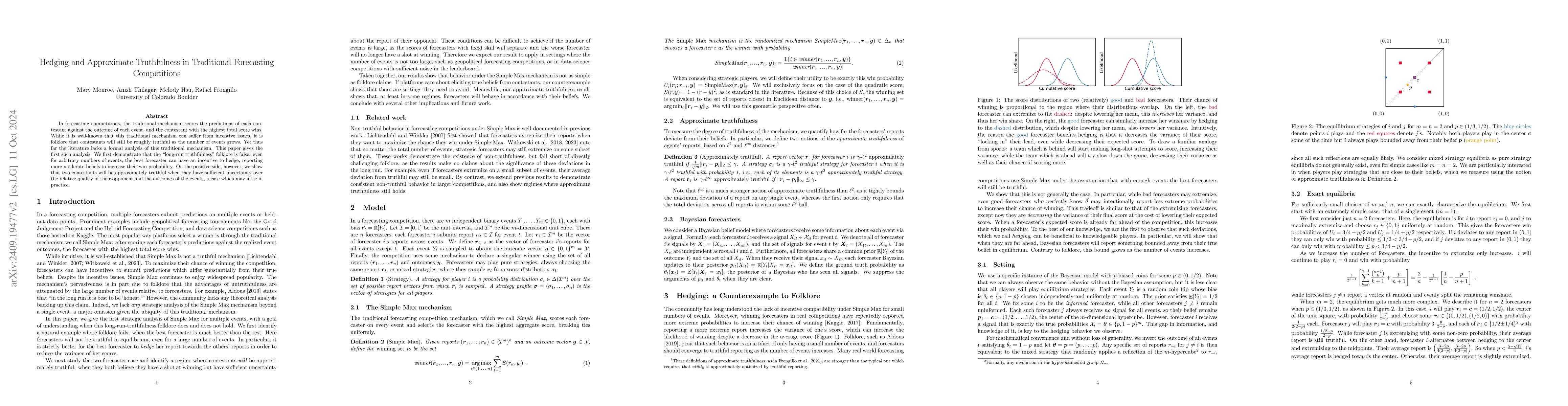 Thumbnail for Hedging and Approximate Truthfulness in Traditional Forecasting
  Competitions