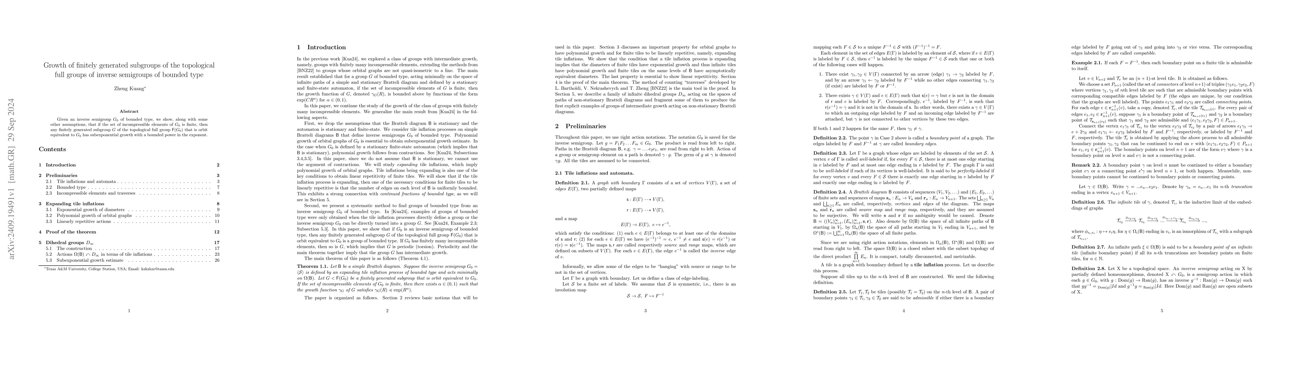 Thumbnail for Growth of finitely generated subgroups of the topological full groups of
  inverse semigroups of bounded type