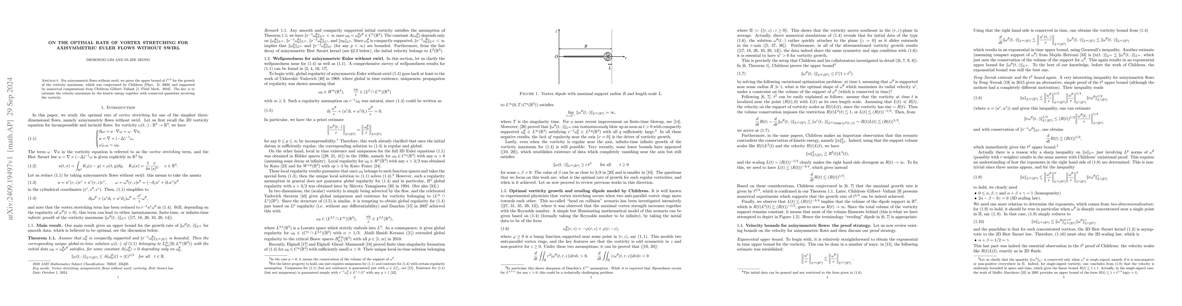 Thumbnail for On the optimal rate of vortex stretching for axisymmetric Euler flows
  without swirl