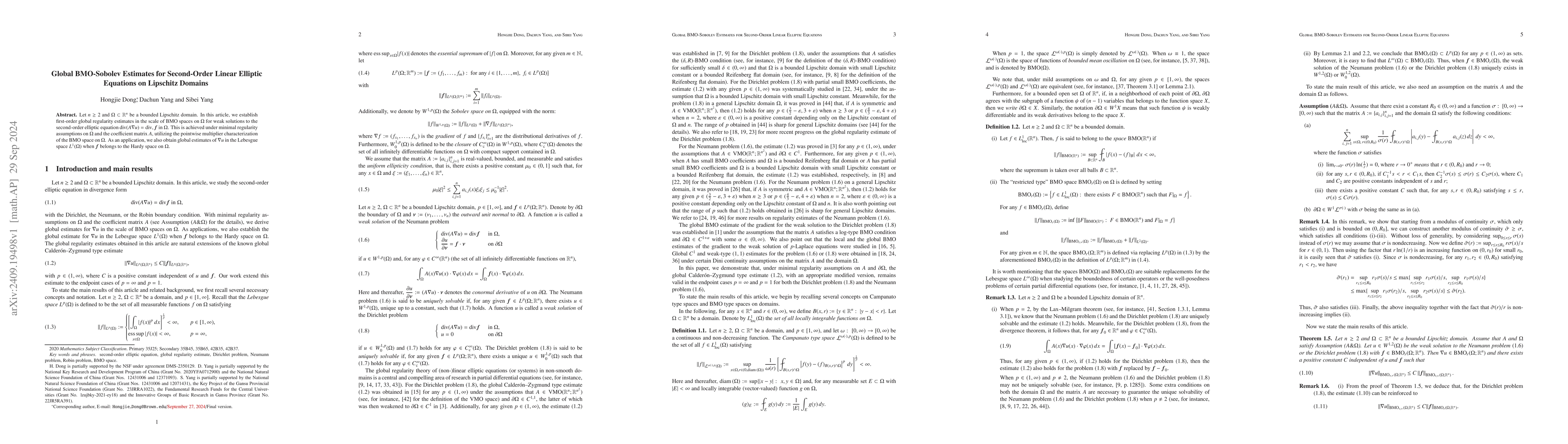 Thumbnail for Global BMO-Sobolev Estimates for Second-Order Linear Elliptic Equations
  on Lipschitz Domains