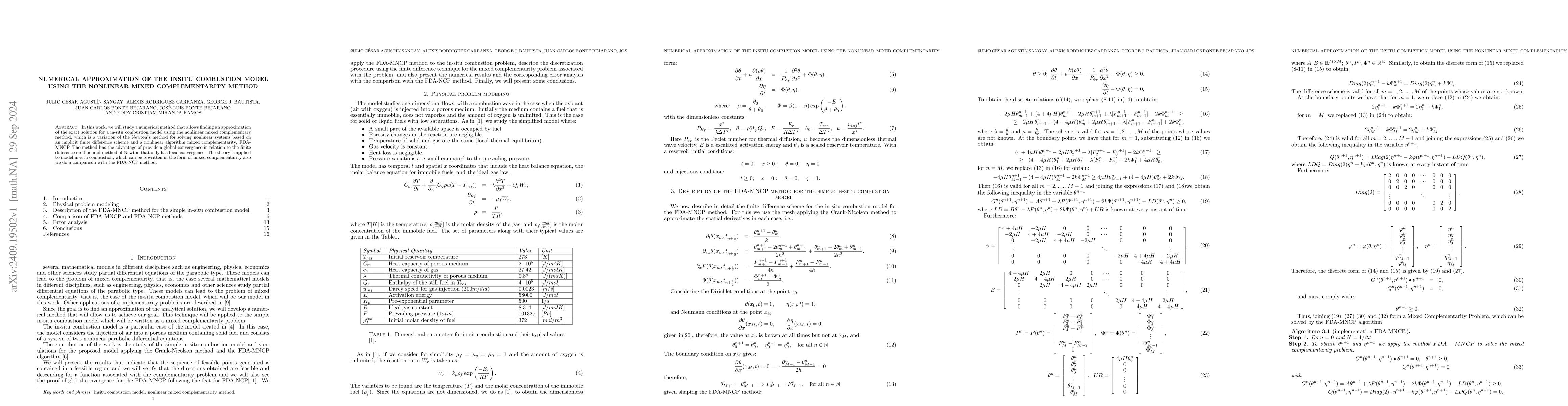 Thumbnail for Numerical approximation of the insitu combustion model using the
  nonlinear mixed complementarity method