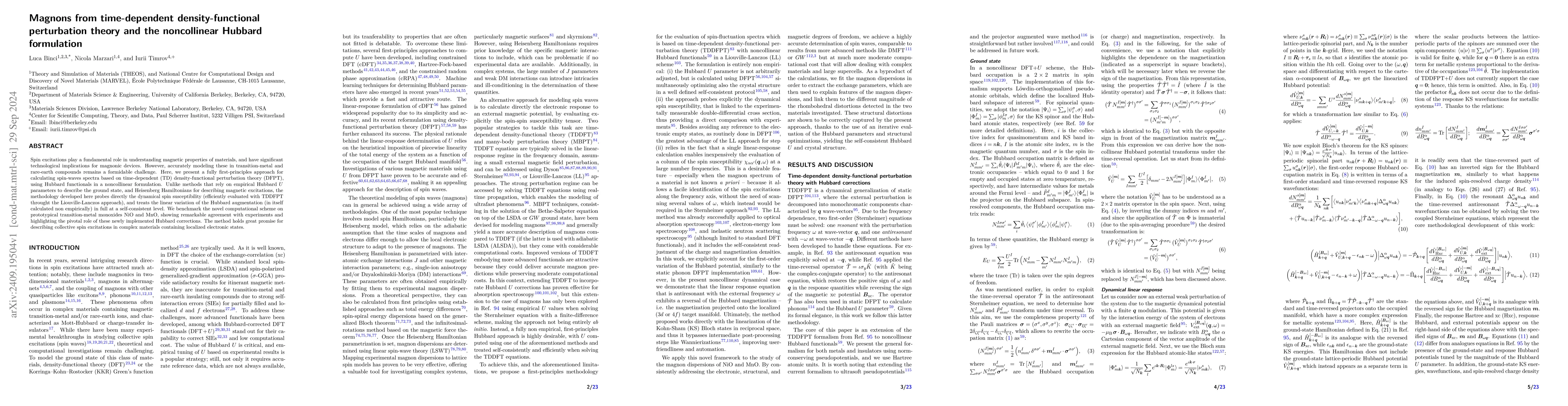 Thumbnail for Magnons from time-dependent density-functional perturbation theory and
  the noncollinear Hubbard formulation