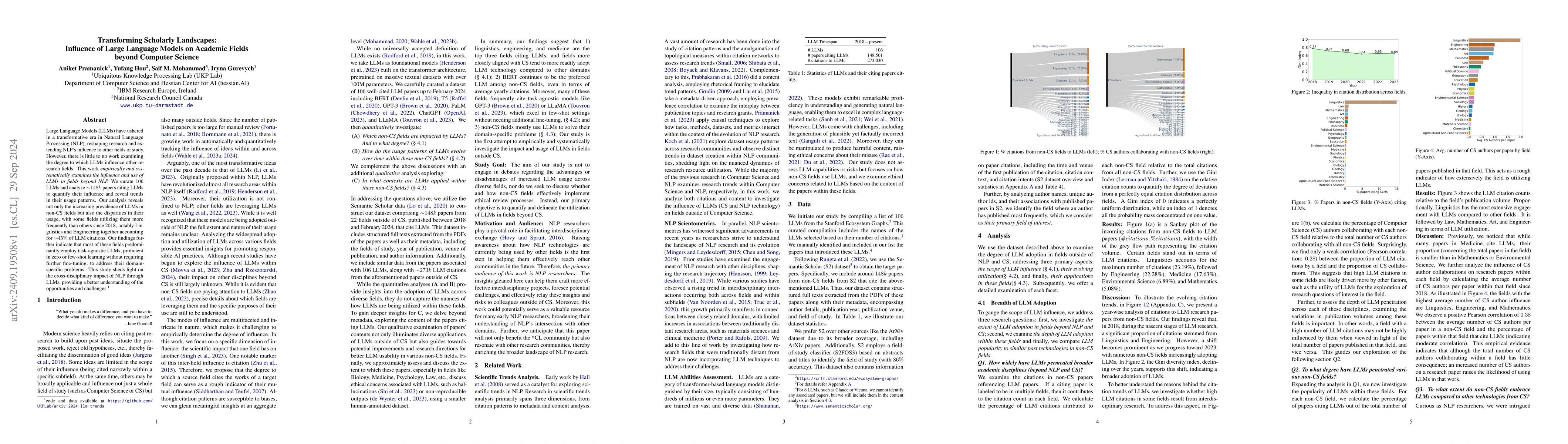 Thumbnail for Transforming Scholarly Landscapes: Influence of Large Language Models on
  Academic Fields beyond Computer Science