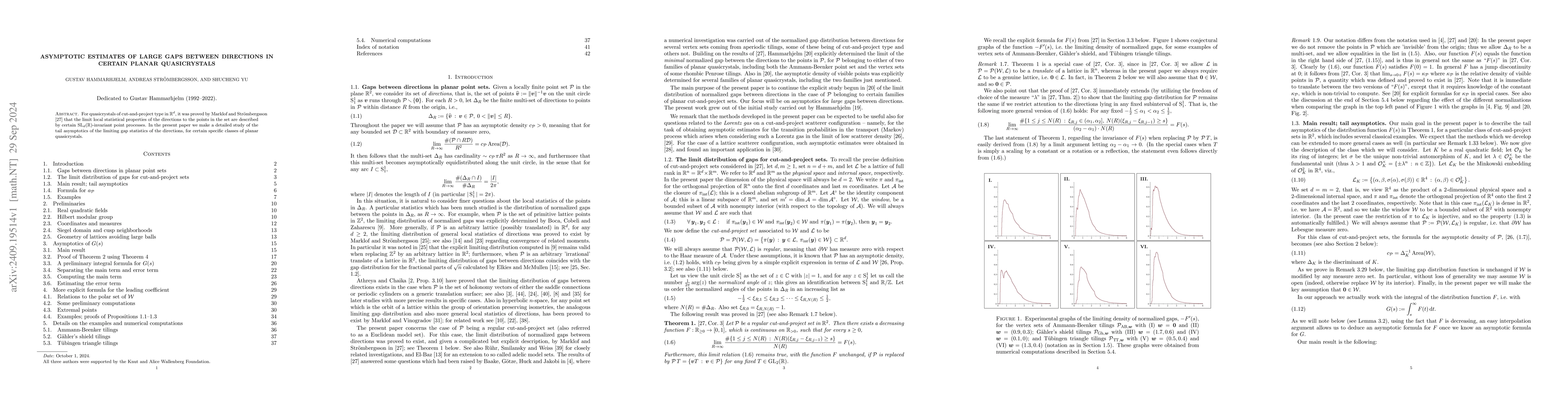 Thumbnail for Asymptotic estimates of large gaps between directions in certain planar
  quasicrystals