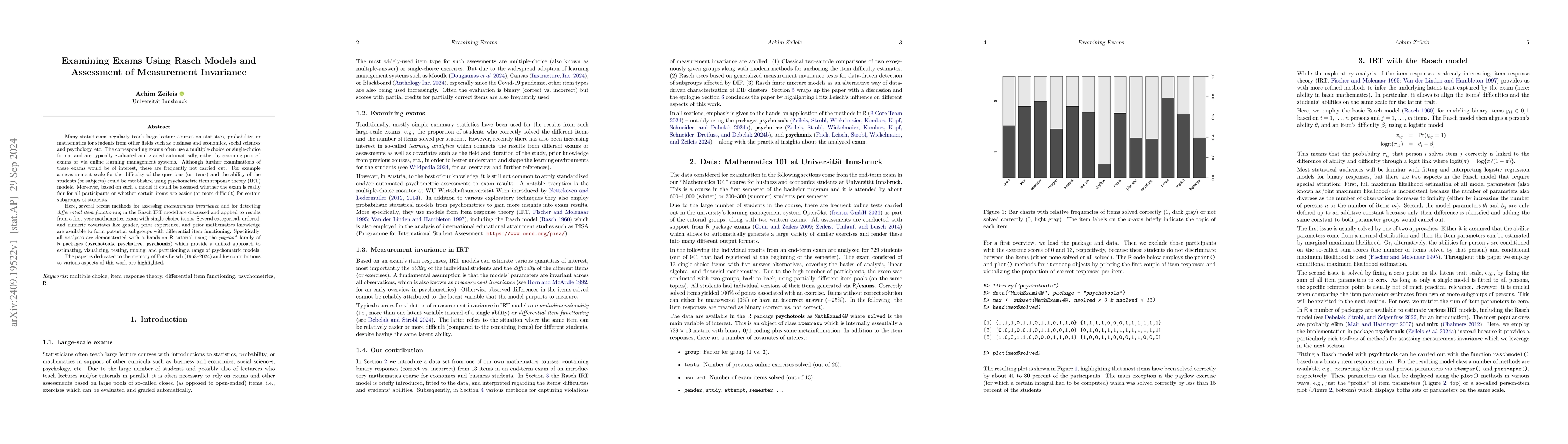 Thumbnail for Examining Exams Using Rasch Models and Assessment of Measurement
  Invariance