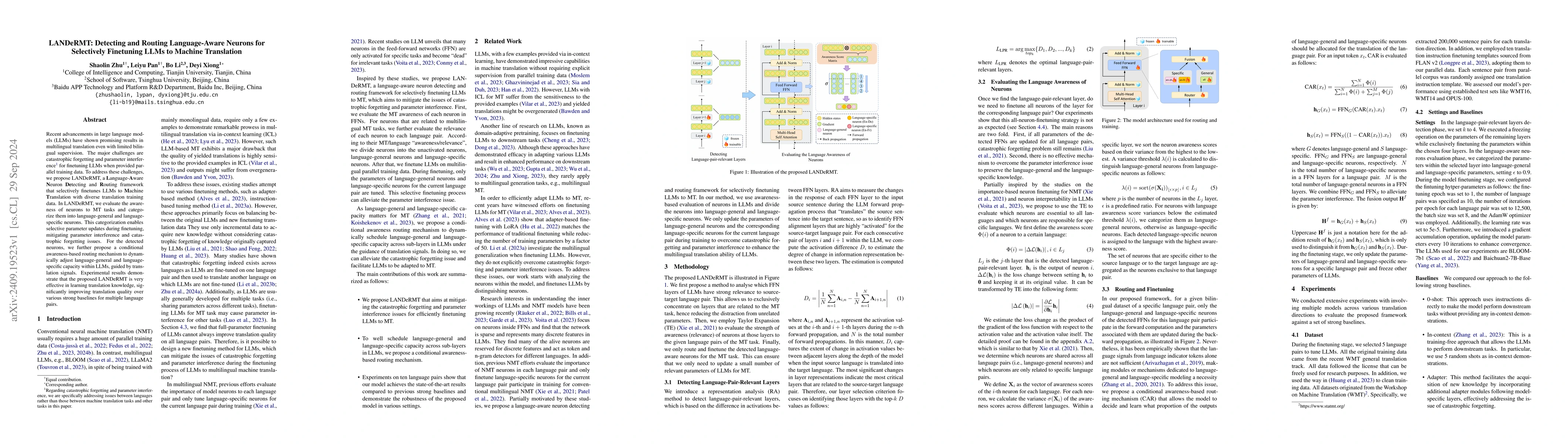Thumbnail for LANDeRMT: Detecting and Routing Language-Aware Neurons for Selectively
  Finetuning LLMs to Machine Translation