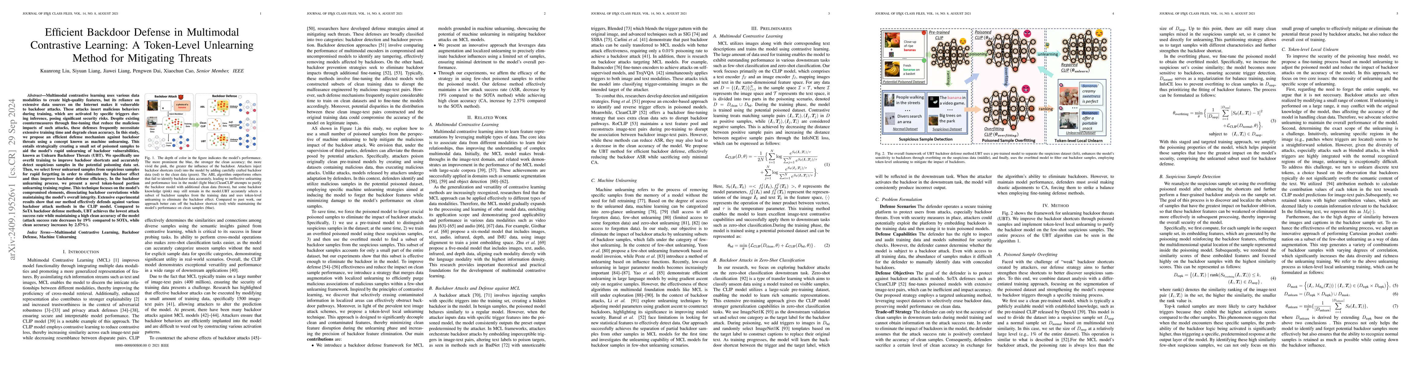 Thumbnail for Efficient Backdoor Defense in Multimodal Contrastive Learning: A
  Token-Level Unlearning Method for Mitigating Threats