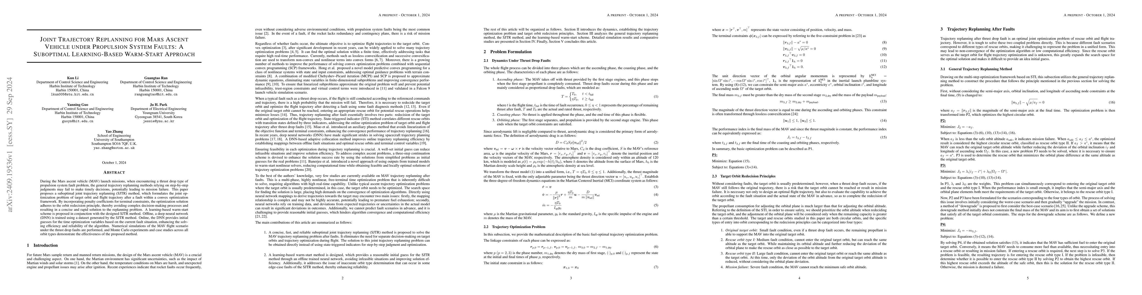 Thumbnail for Joint Trajectory Replanning for Mars Ascent Vehicle under Propulsion
  System Faults: A Suboptimal Learning-Based Warm-Start Approach