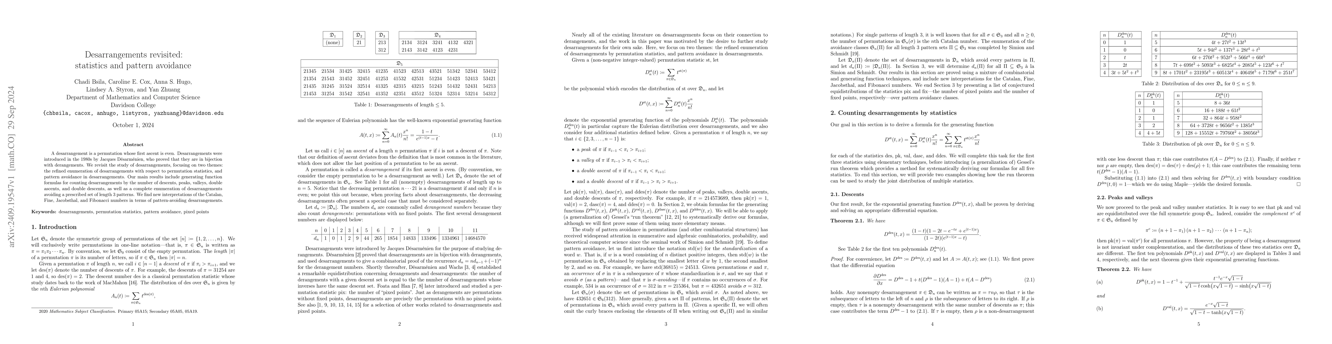 Thumbnail for Desarrangements revisited: statistics and pattern avoidance