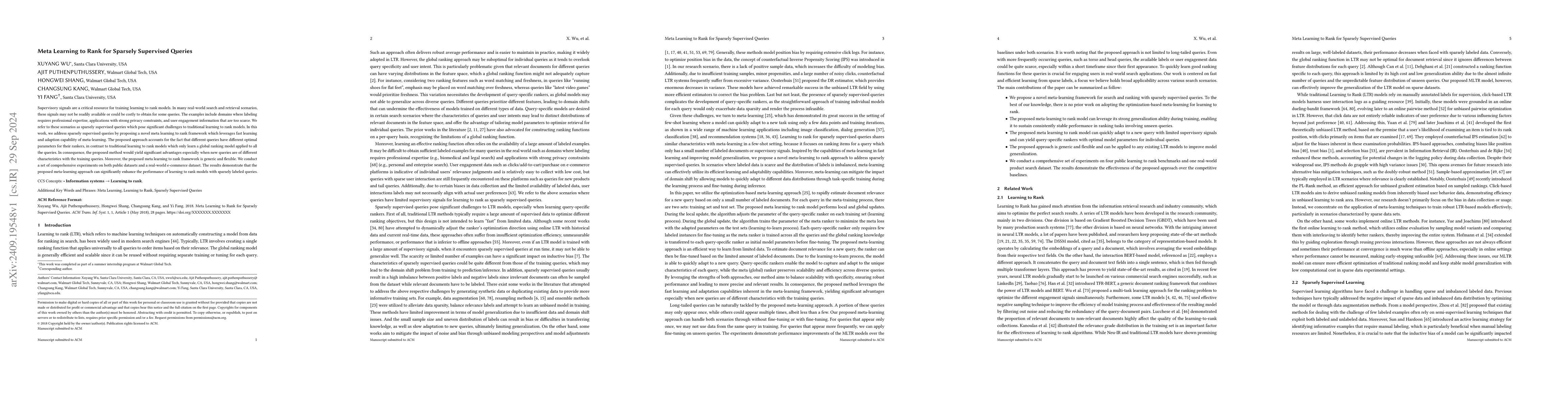 Thumbnail for Meta Learning to Rank for Sparsely Supervised Queries