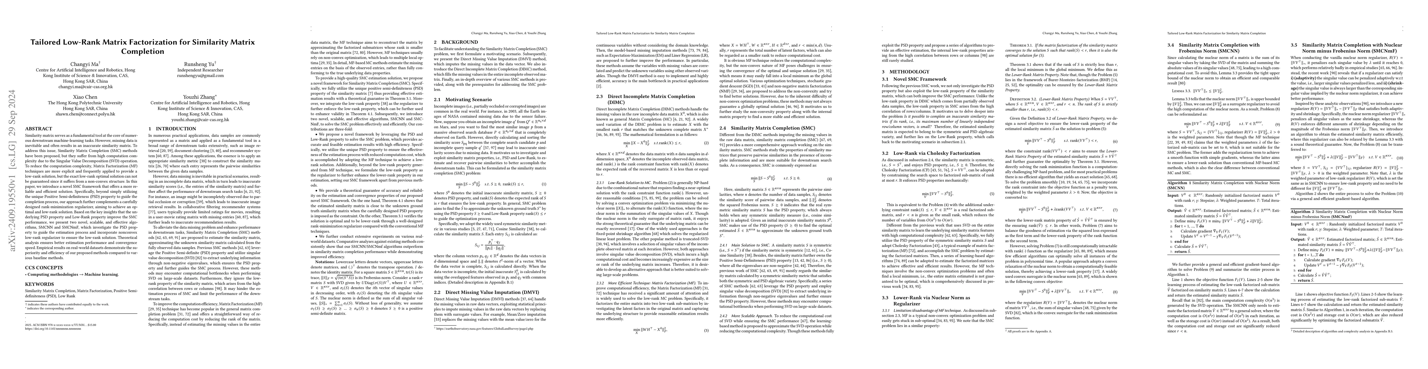 Thumbnail for Tailed Low-Rank Matrix Factorization for Similarity Matrix Completion