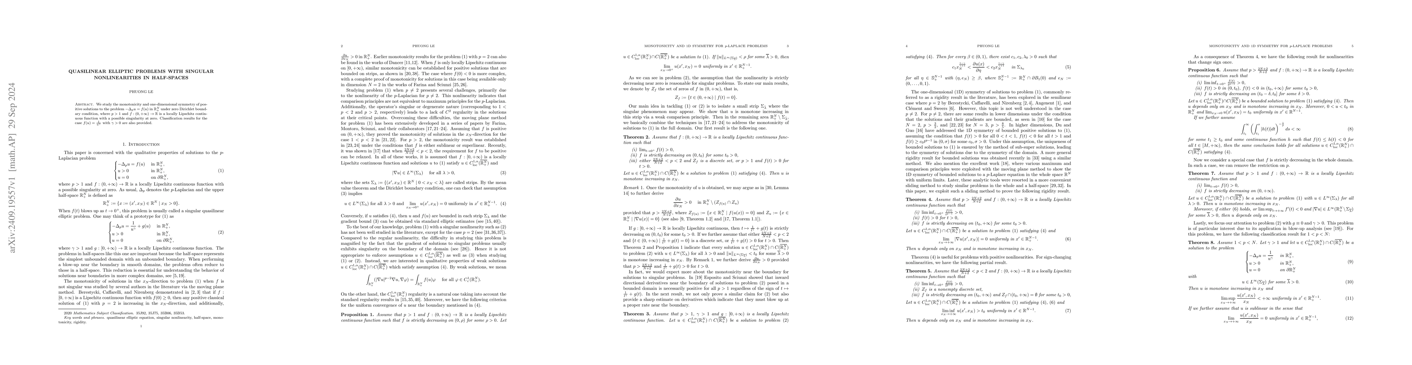 Thumbnail for Quasilinear elliptic problems with singular nonlinearities in
  half-spaces
