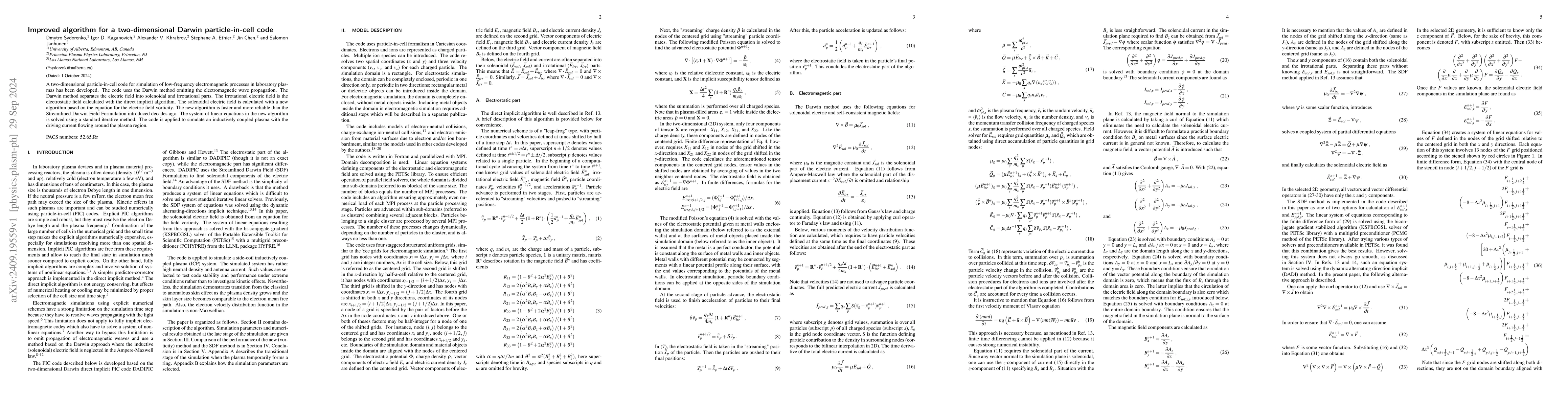 Thumbnail for Improved algorithm for a two-dimensional Darwin particle-in-cell code