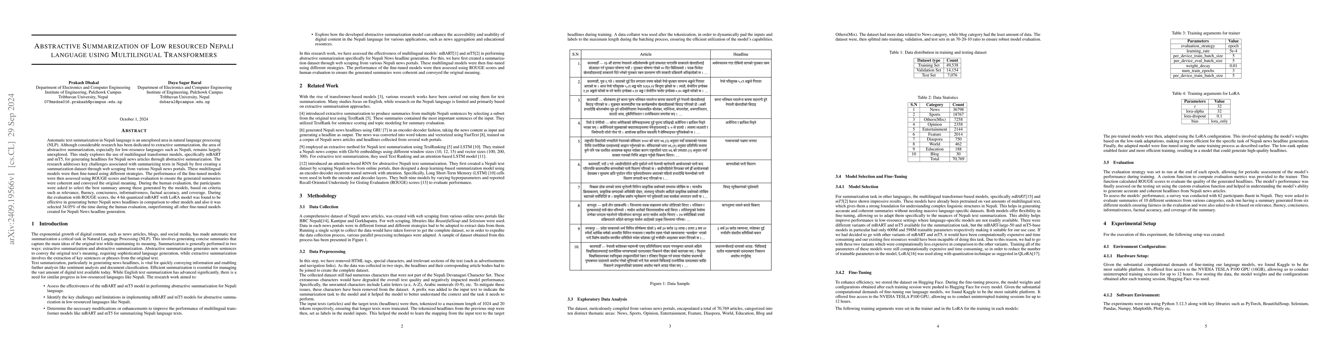 Thumbnail for Abstractive Summarization of Low resourced Nepali language using
  Multilingual Transformers