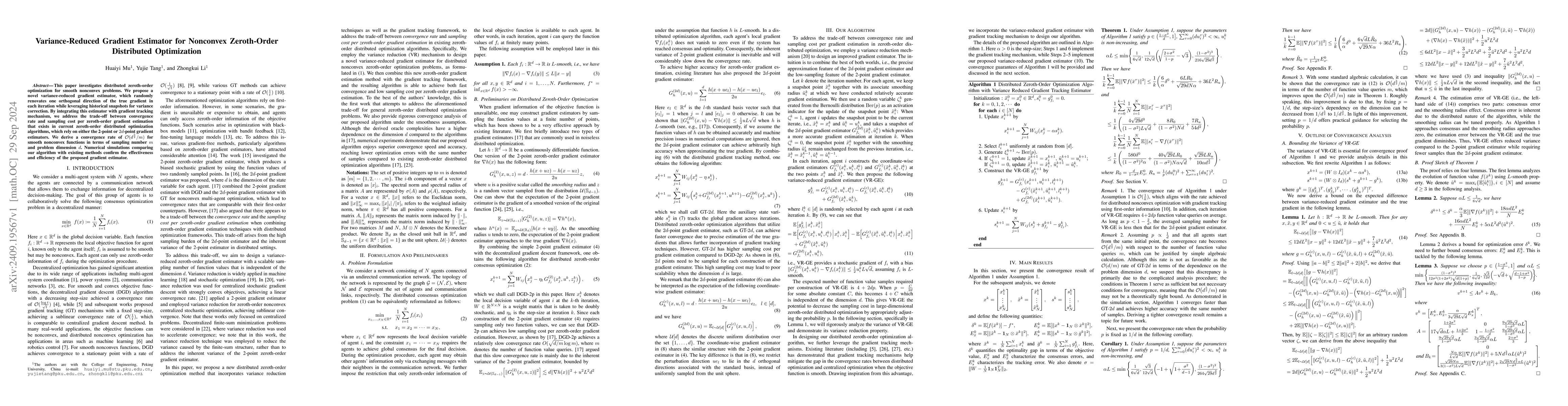 Thumbnail for Variance-Reduced Gradient Estimator for Nonconvex Zeroth-Order
  Distributed Optimization