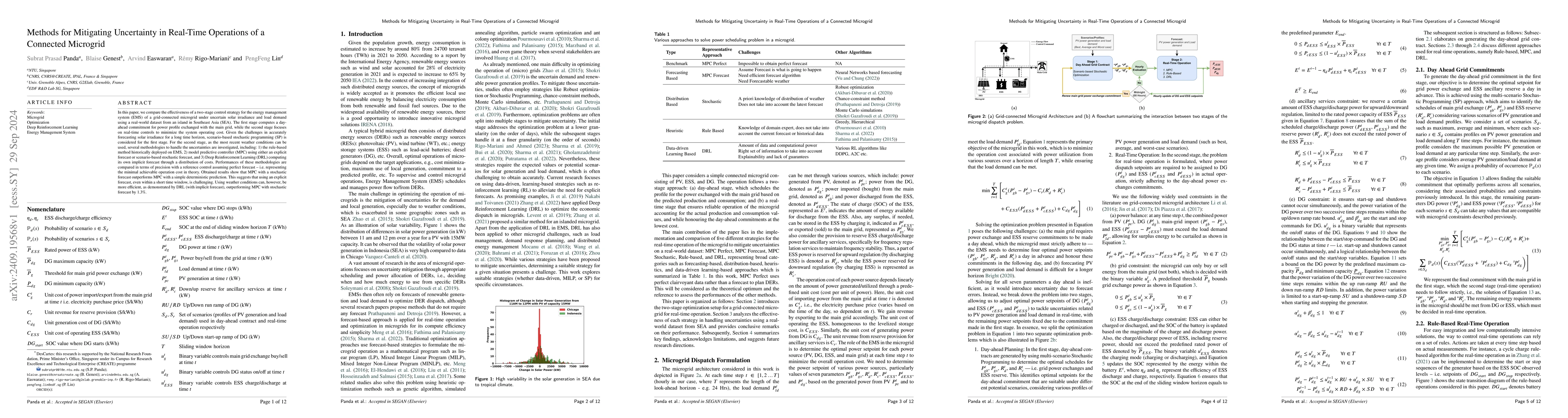 Thumbnail for Methods for Mitigating Uncertainty in Real-Time Operations of a
  Connected Microgrid