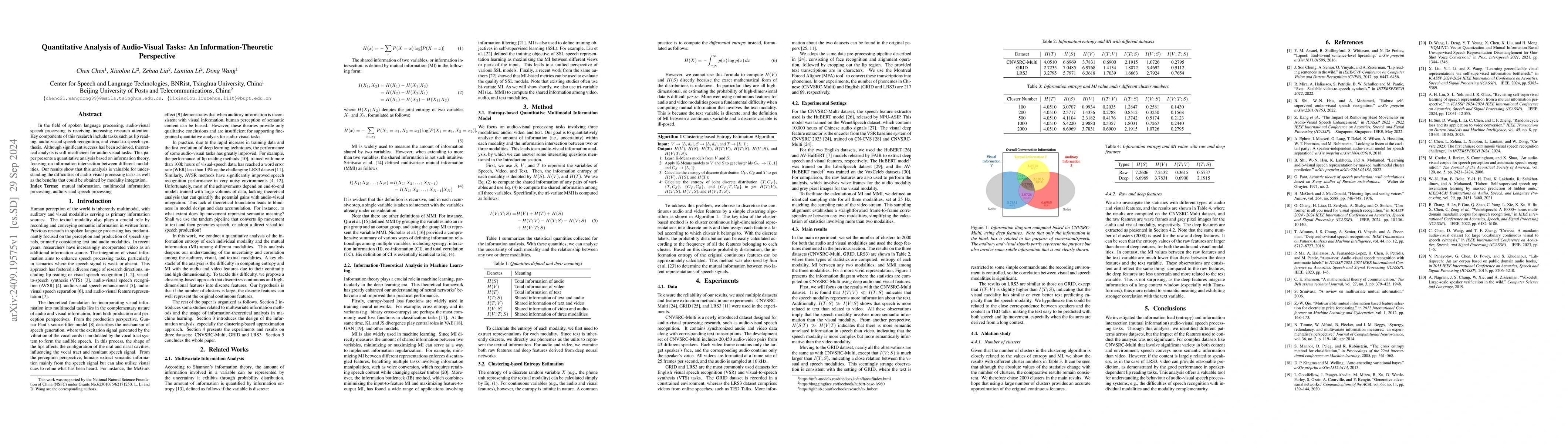 Thumbnail for Quantitative Analysis of Audio-Visual Tasks: An Information-Theoretic
  Perspective