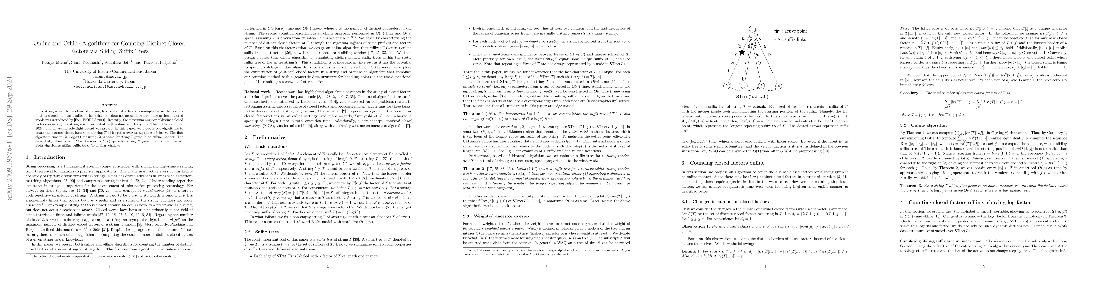 Thumbnail for Online and Offline Algorithms for Counting Distinct Closed Factors via
  Sliding Suffix Trees