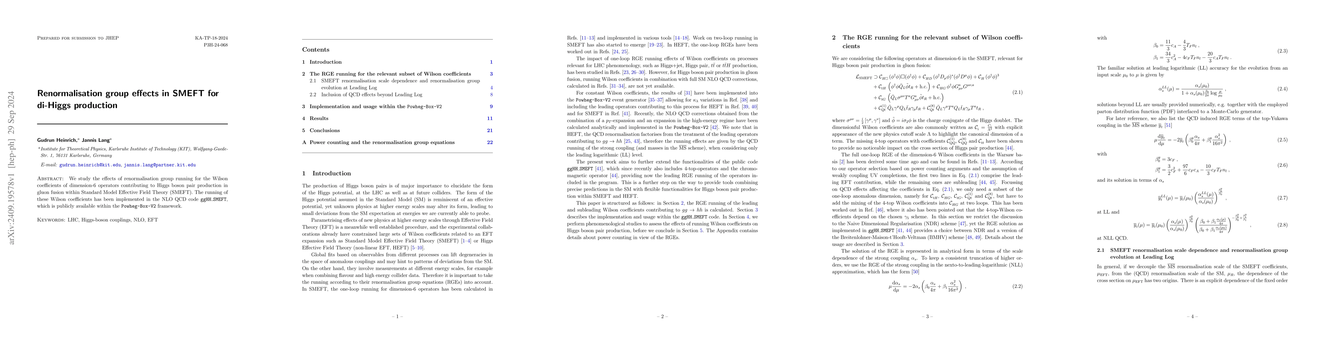 Thumbnail for Renormalisation group effects in SMEFT for di-Higgs production