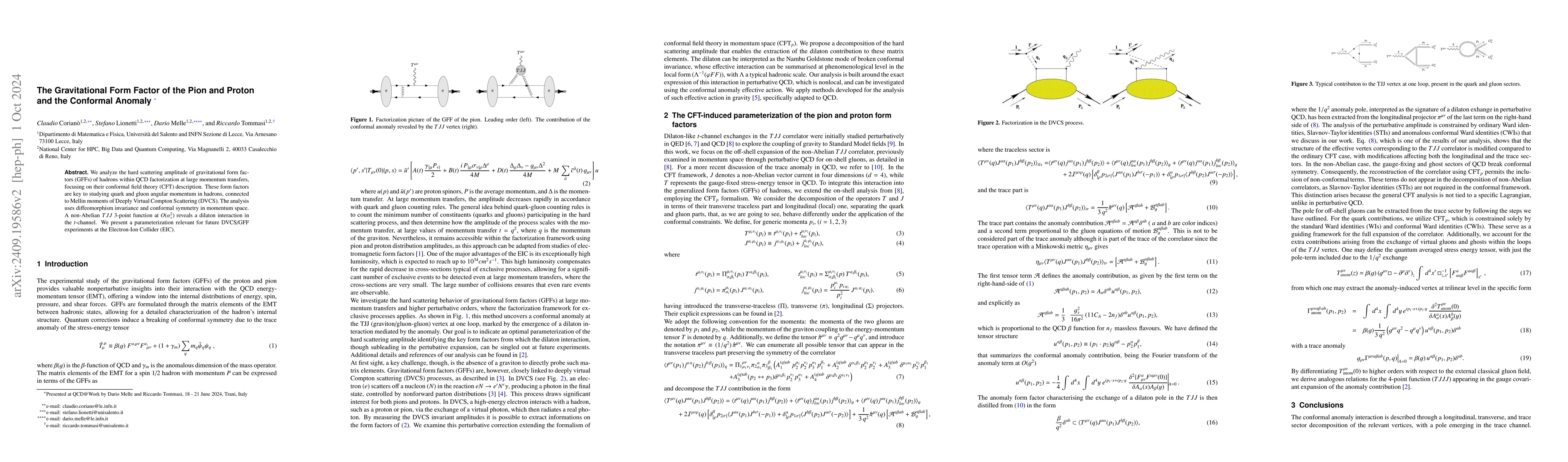 Thumbnail for The Gravitational Form Factor of the Pion and Proton and the Conformal
  Anomaly