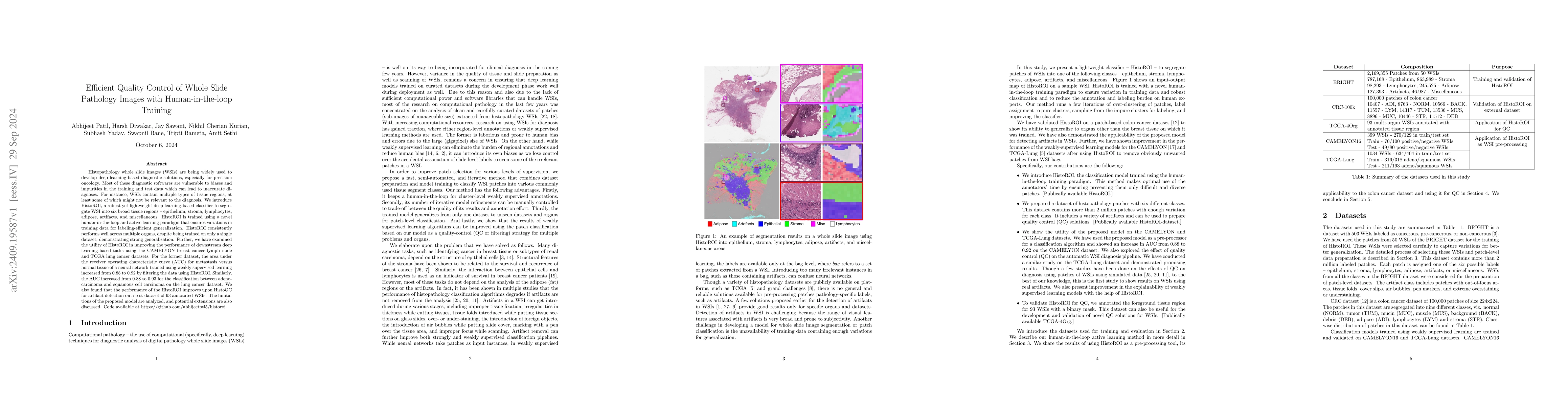 Thumbnail for Efficient Quality Control of Whole Slide Pathology Images with
  Human-in-the-loop Training