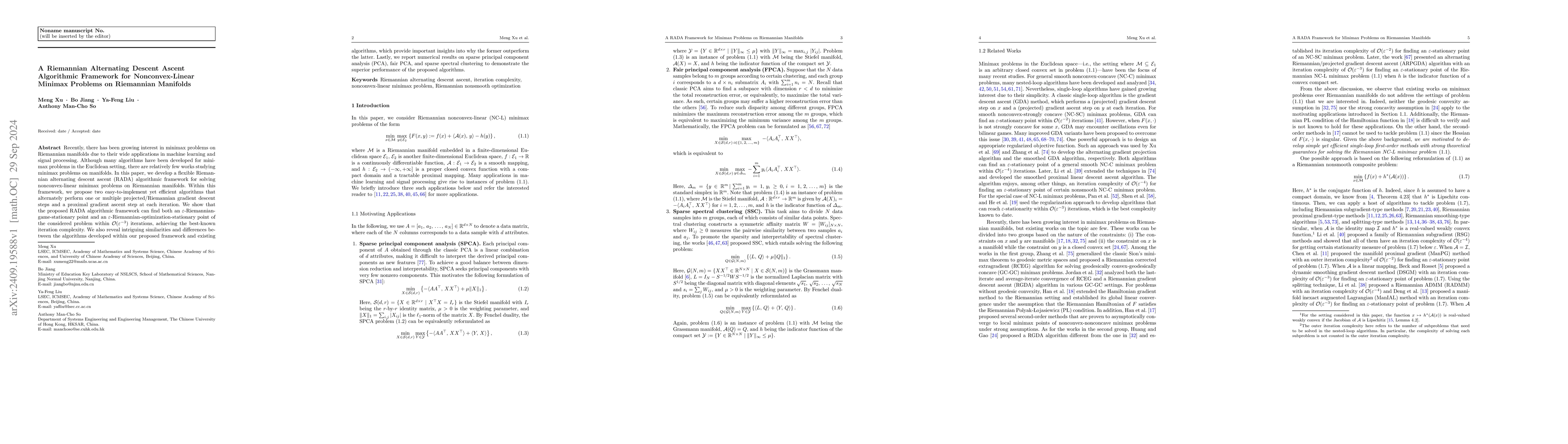 Thumbnail for A Riemannian Alternating Descent Ascent Algorithmic Framework for
  Nonconvex-Linear Minimax Problems on Riemannian Manifolds