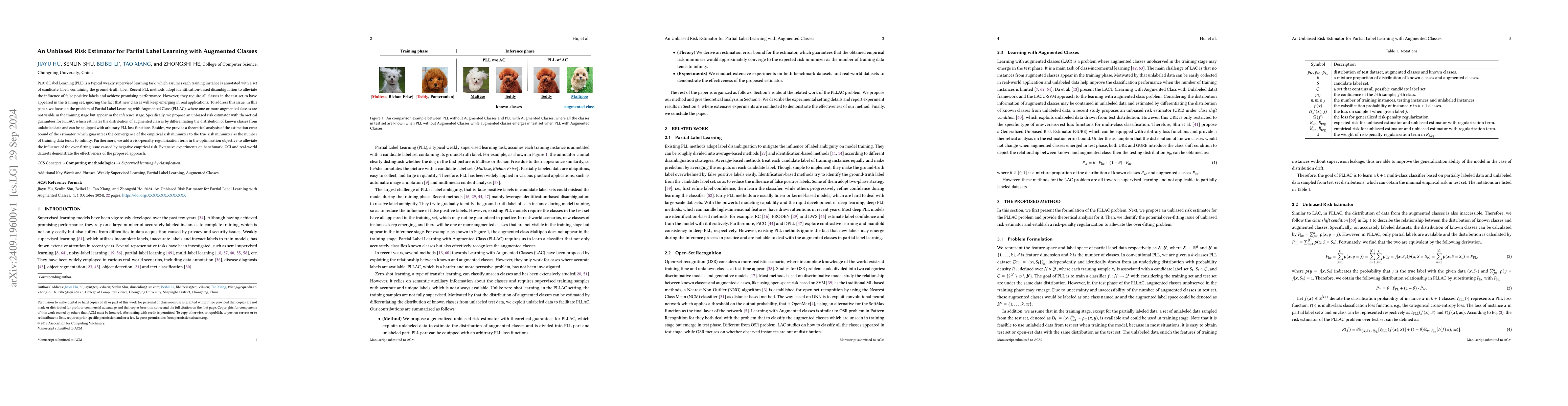 Thumbnail for An Unbiased Risk Estimator for Partial Label Learning with Augmented
  Classes