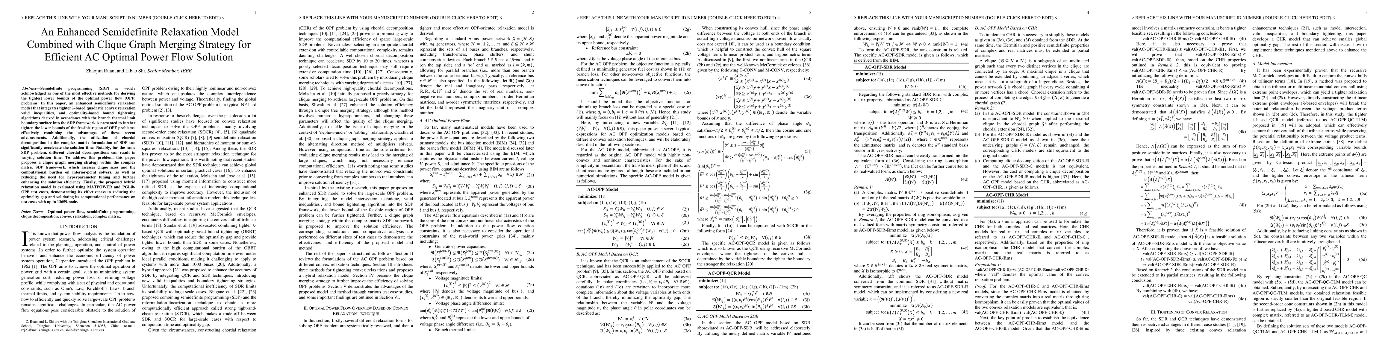 Thumbnail for An Enhanced Semidefinite Relaxation Model Combined with Clique Graph
  Merging Strategy for Efficient AC Optimal Power Flow Solution