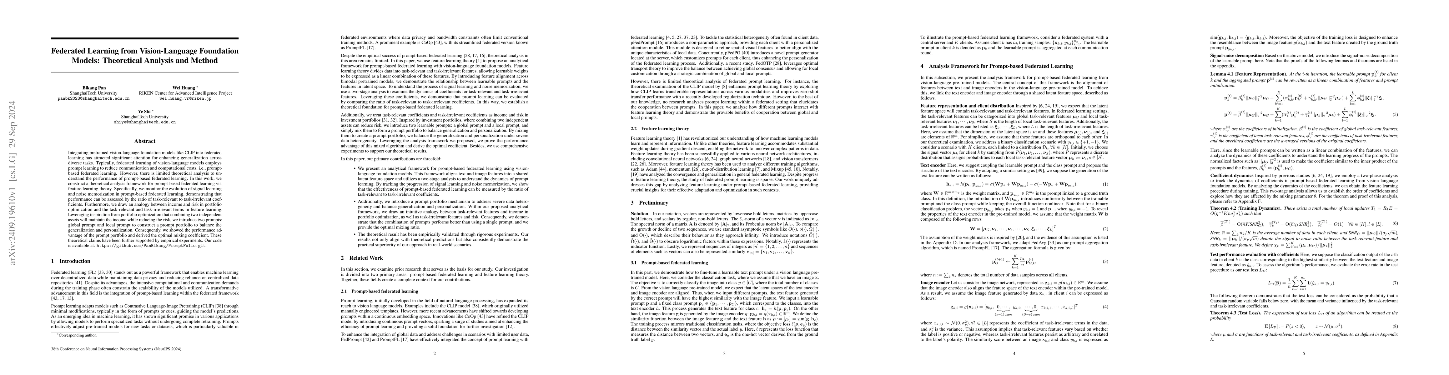 Thumbnail for Federated Learning from Vision-Language Foundation Models: Theoretical
  Analysis and Method