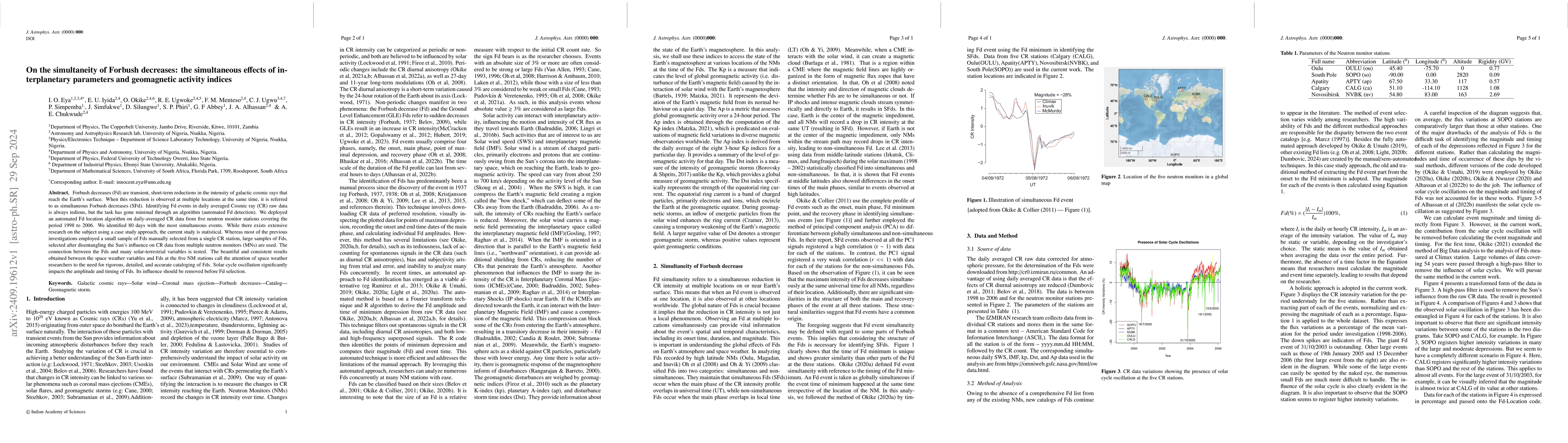Thumbnail for On the simultaneity of Forbush decreases: the simultaneous effects of
  interplanetary parameters and geomagnetic activity indices