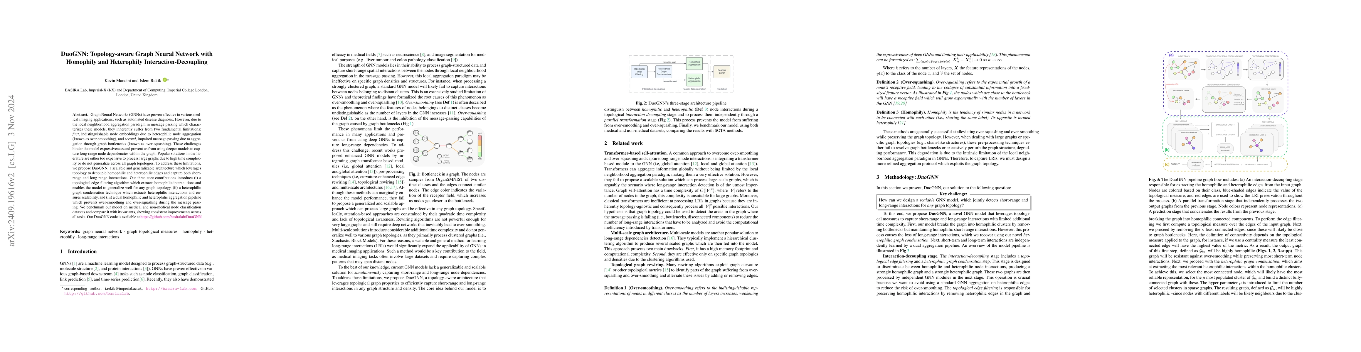 Thumbnail for DuoGNN: Topology-aware Graph Neural Network with Homophily and
  Heterophily Interaction-Decoupling